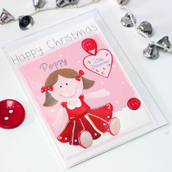 Personalised Rag Doll Girl Christmas Card, 4 of 5