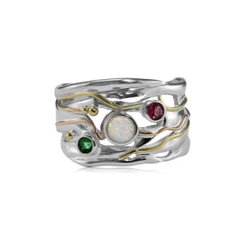 White Fire Opal, Emerald, And Pink Tourmaline Ring, 4 of 7