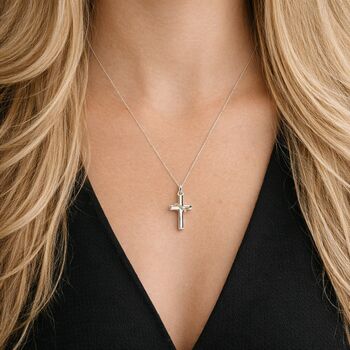 Personalised Sterling Silver And Gold Halo Cross Pendant Necklace, 2 of 9