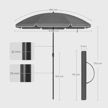 Beach Parasol With Tilt And Sun Protection Upf 50+, 2 of 9