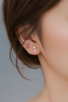 Sterling Silver Mini Kiss Cross Stud Earrings, 4 of 6