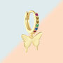 Rainbow Gold Butterfly Huggie Single Earring, thumbnail 2 of 2