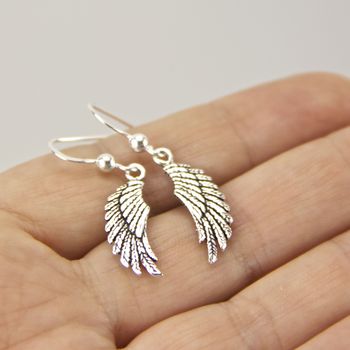 Sterling Silver Angel Wing Drop Earrings, 2 of 9