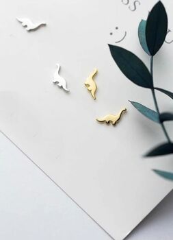 Sterling Silver And Gold Plated Dinosaur Stud Earrings, 3 of 5