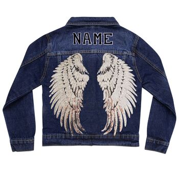 Personalised Kids Denim Jacket With Sequin Wings, 6 of 9