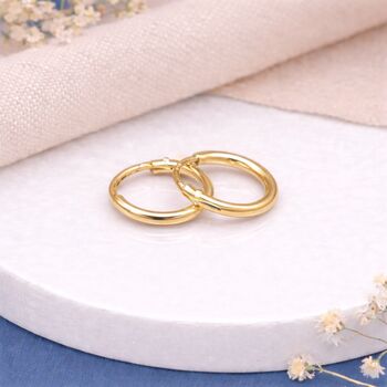 Mini Gold Plated Sterling Silver Huggie Sleeper Hoop Earrings – 10mm, 4 of 8