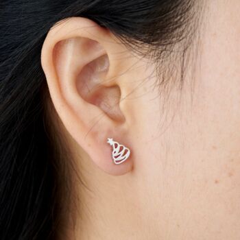 Silver Christmas Stud Earrings, Christmas Tree And Reindeer Studs, 2 of 8