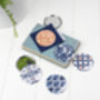 Safiya Handbag Mirror, Blue, Orange Geometric Pattern, thumbnail 4 of 4