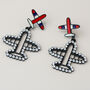 Black Dangle Plane Earrings With Crystal Details, thumbnail 1 of 4