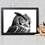 Black And White Owl Illustration Art Print, thumbnail 2 of 2