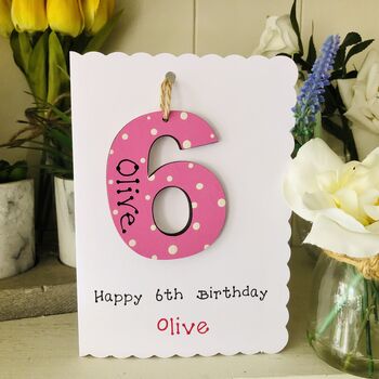 Personalised 6th Birthday Card Wooden Number Gift, 2 of 2