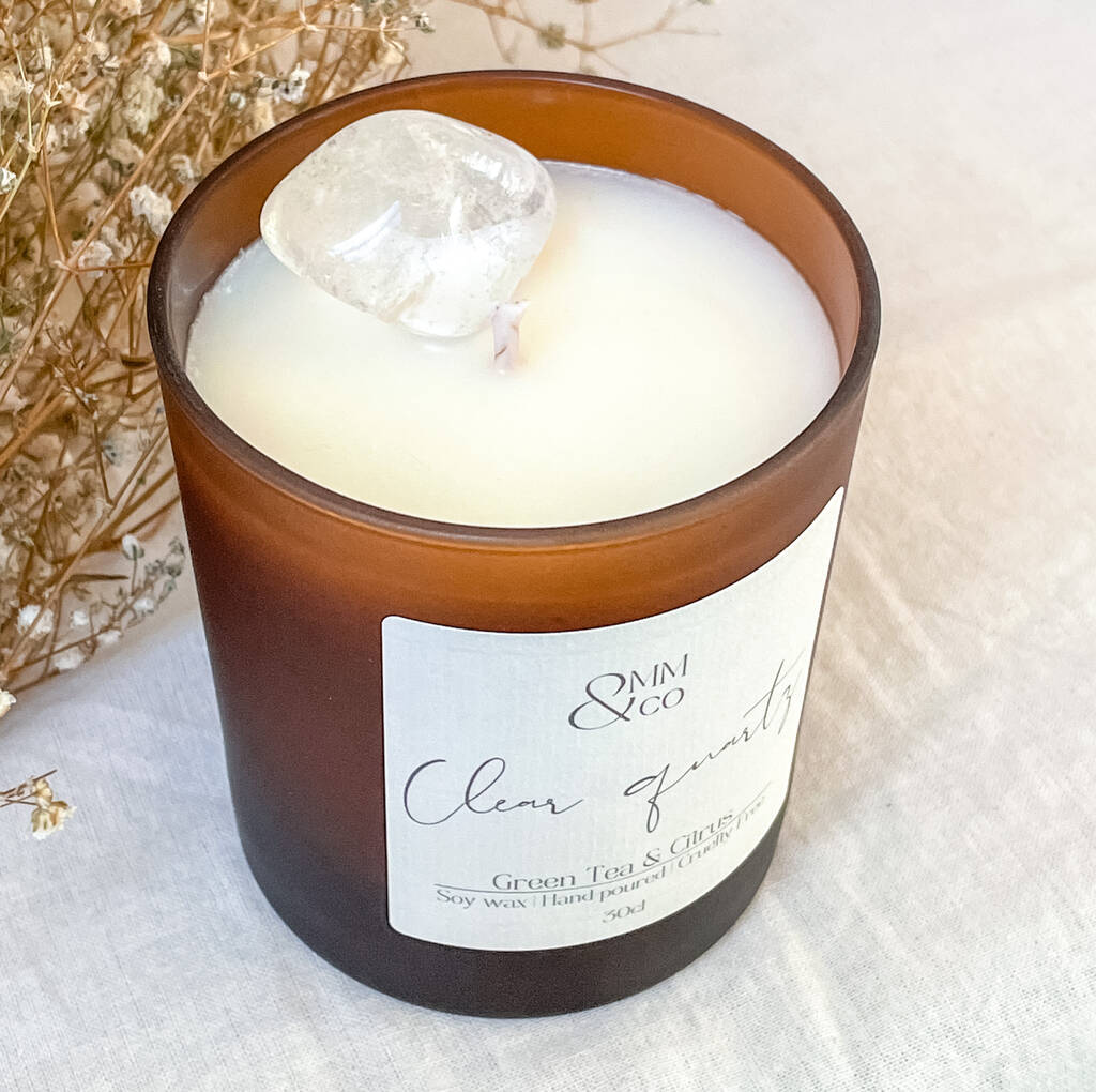 Clear Quartz Luxury Crystal Infused Soy Candle By Omm & Co
