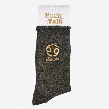 Women's Glitter Socks Black Gold Zodiac Cancer, 4 of 5