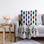Cushion Cover With Geometric Navy, Orange And Mint, thumbnail 2 of 4