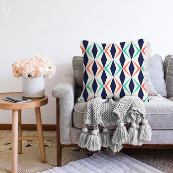 Cushion Cover With Geometric Navy, Orange And Mint, 2 of 4
