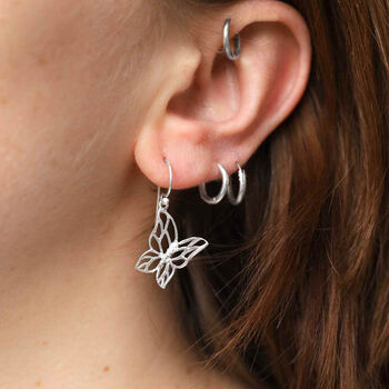 Sterling Silver Butterfly Drop Earrings, 2 of 9