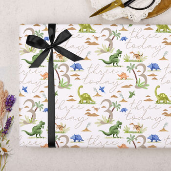 Three Sheets Of Dinosaur 2nd Birthday Wrapping Paper, 2 of 2