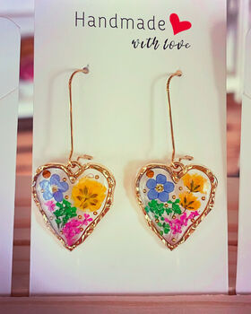 Forgetmenot Flowers Heart Drop Earrings Gold Or Silver, 7 of 11