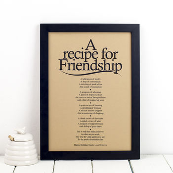 personalised friendship recipe print with poem by bespoke verse ...