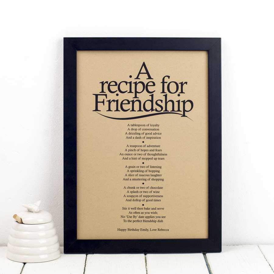 personalised friendship recipe print with poem by bespoke verse ...