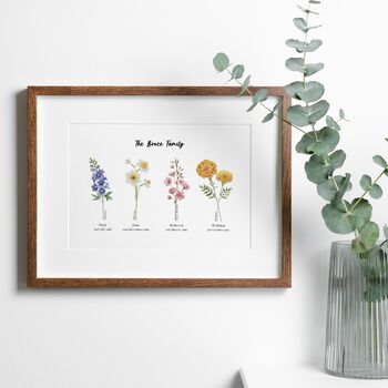 Personalised Birth Flower Family Landscape Print, 5 of 7