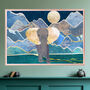 Gold Blue Elephant Original Art Mountain Moon Print, thumbnail 1 of 4