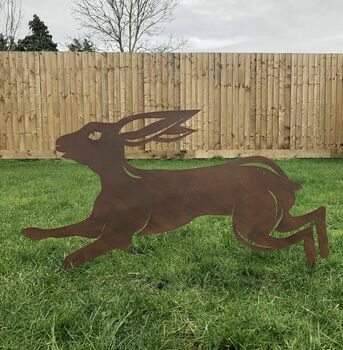 Large Rusty Metal Leaping Hare Garden Feature, 2 of 2