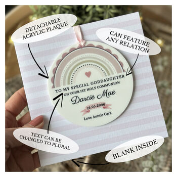 1st Holy Communion Pink Rainbow Keepsake Card, 3 of 3