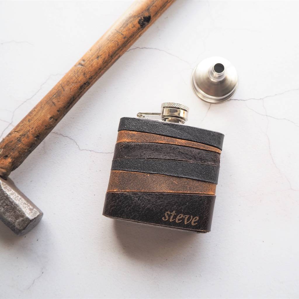 Personalised Rugged Leather Hip Flask, 1 of 6
