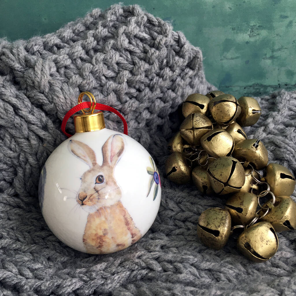 Hare Bone China Christmas Bauble By littlebirdydesigns