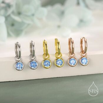 Sterling Silver March Birthstone Aquamarine Hoop Earrings, 4 of 11
