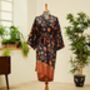 Midnight Blue Silk Blend Kimono Dressing Gown, thumbnail 3 of 4