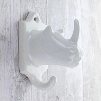 Dog, Horse And Rhino White, Grey Ceramic Wall Coat Hook, 6 of 7