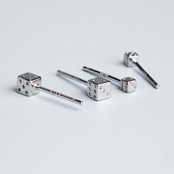 Sterling Silver Dice Stud Earrings, 4 of 5
