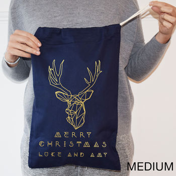 Personalised Reindeer Navy Christmas Sack, 4 of 6