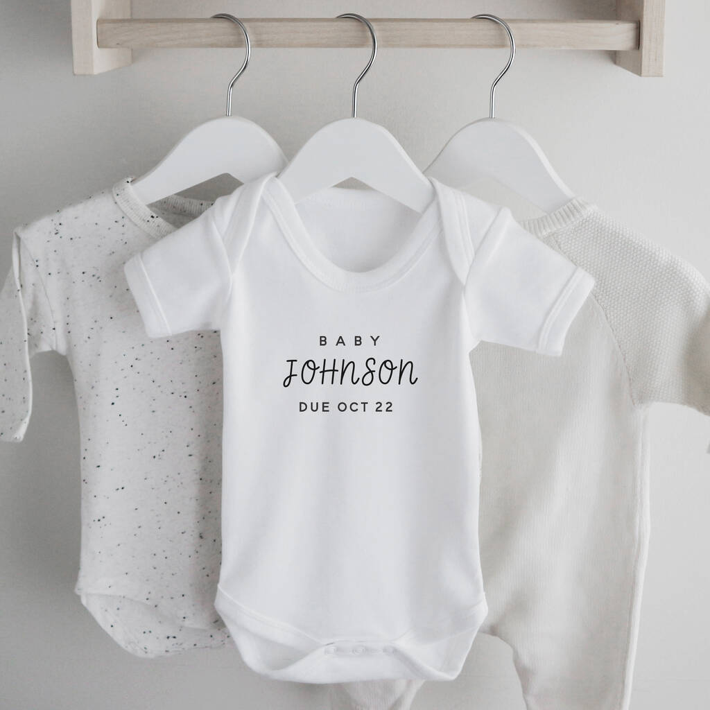 Personalised Baby Announcement Vest With Name By Paper and Wool