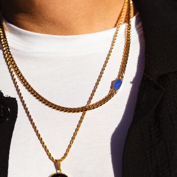 Gold Lapis Lazuli Gemstone Cuban Chain Necklace Chain For Men, 3 of 12