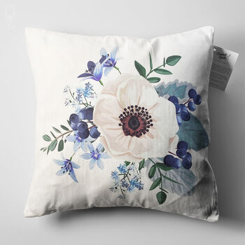 White Anemone Flower Pillow Cover With Blue, 5 of 7