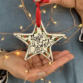 Hand Painted Personalised Medium Hanging Christmas Star, 2 of 2