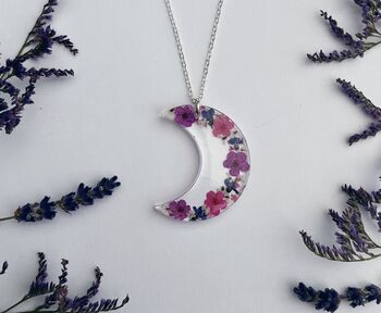 Crescent Moon Filled Flower Necklace, 2 of 5