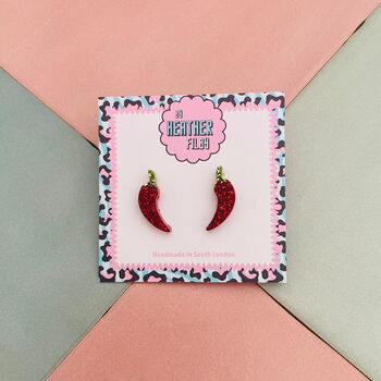 Red Chilli Pepper Glitter Resin Stud Earrings / Food Jewellery Spicy Red Studs / Chef Gift Idea Vegetable Jewellery / Small Spicy Pepper Gift, 2 of 5