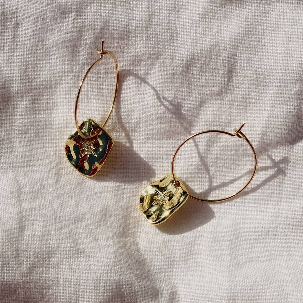Gold Rectangle Crystal Stone Hoop Earrings, 1 of 2