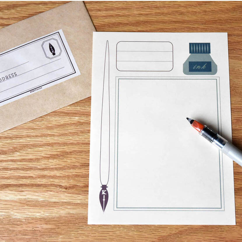 set of six ink and pen writing paper by toothpic nations