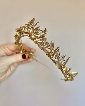 The Isla Crown Gold Silver Organic Handmade Floral Hair Vine Bridal Headpiece, 6 of 9