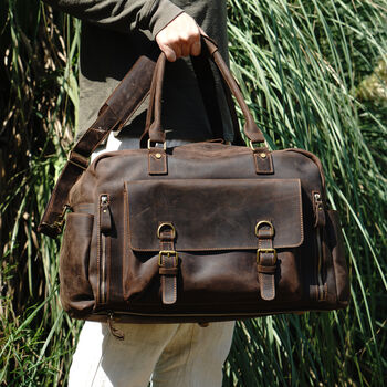 Genuine Leather Weekend Overnight Bag, 2 of 12