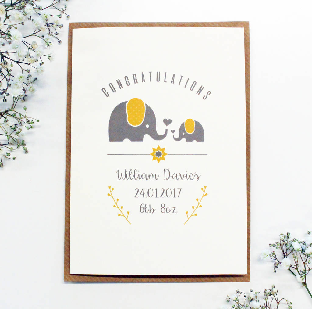 personalised ellie elephant new baby card by precious little plum