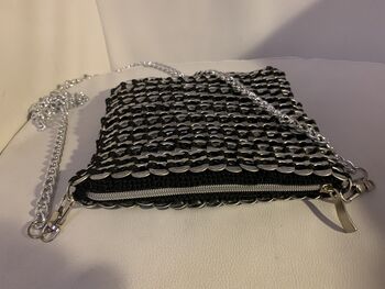 Upcycled Eco Fashion Shiny Crochet Ring Pulls Bag, 5 of 12