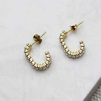 Oval Zircon Studded Hoop Earrings, 2 of 4