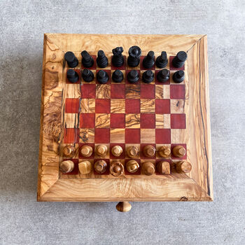 Personalised Handmade Olive Wood Full Chess Board Set, 4 of 6
