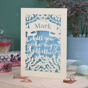 Personalised Papercut 'Be My Godfather?' Card, 4 of 5